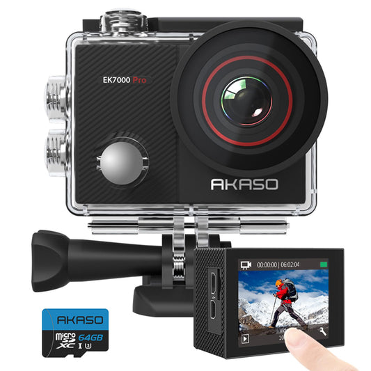 AKASO EK7000 Pro Action Cam 4K 20MP WiFi 64 GB, Fotocamera Subacquea Touch Screen