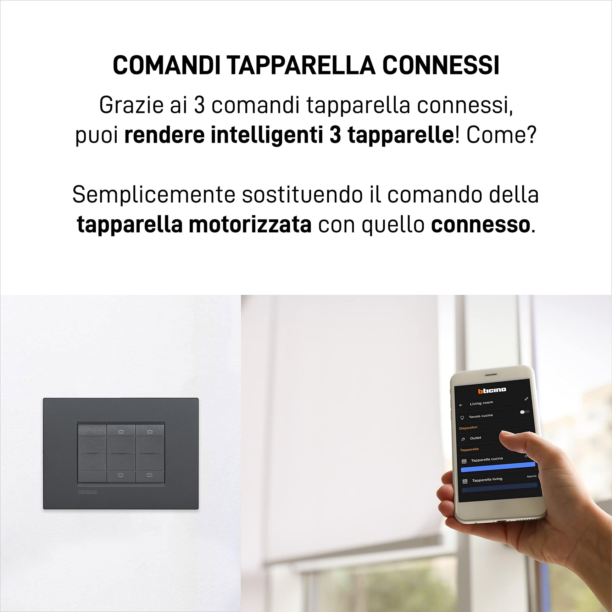 BTicino Kit Tapparelle Connesse Livinglight Smart SL3602KIT, 1 Gateway Plug-in S36GWGC e 3 Tapparella Antracite L4027C