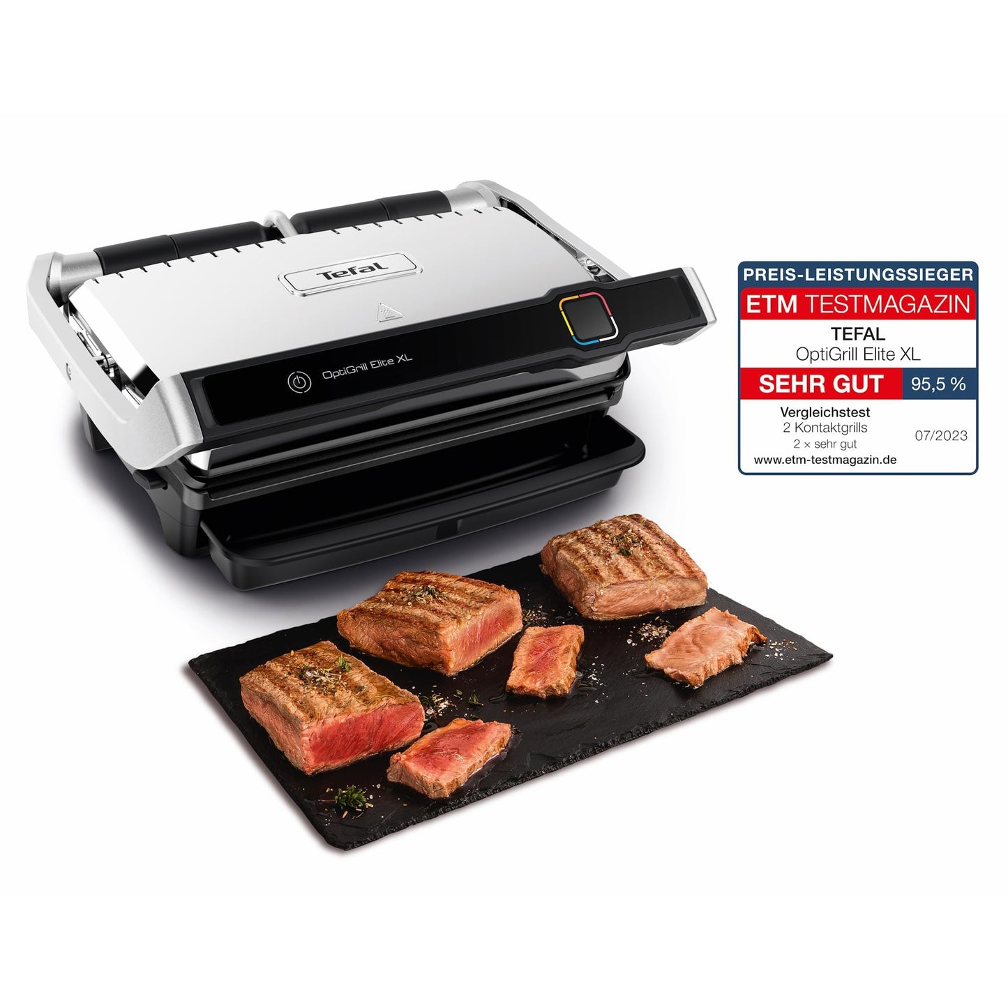 Tefal OptiGrill Elite XL, griglia elettrica ricettario GC760D12, Inox