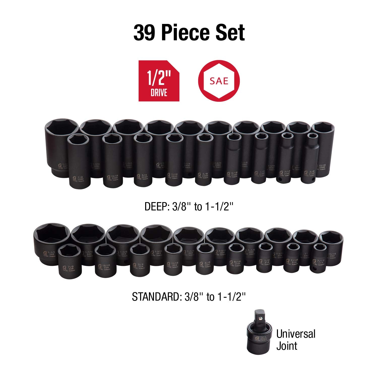 Sunex 2568 1/2-inch Drive SAE Master Impact socket set, 43-piece, 2668