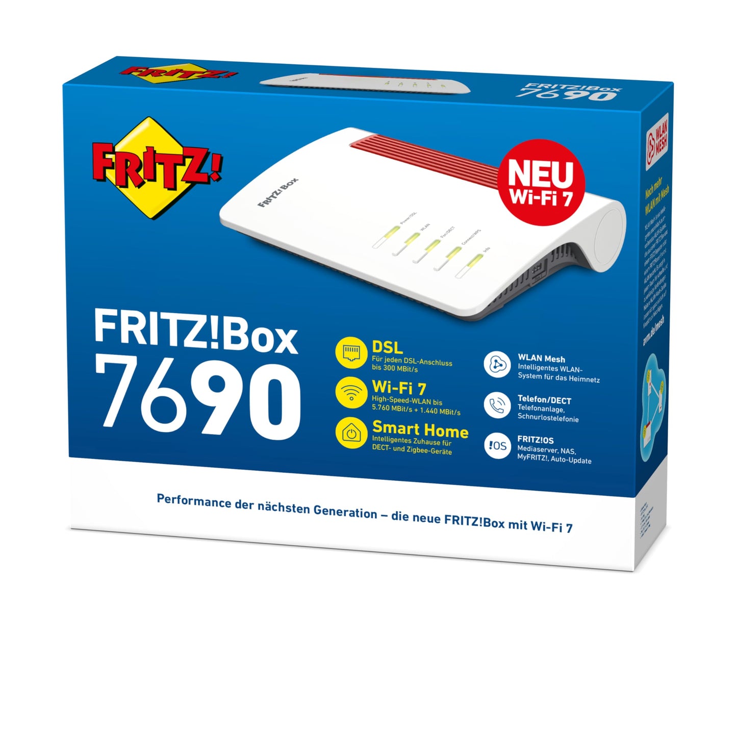 AVM Fritz!Box 7690 (router Wi-Fi 7 da 5.760 Mbit/s (5 GHz) e 1.376 Mbit/s (2,4 GHz), fino a 300 Mbit/s