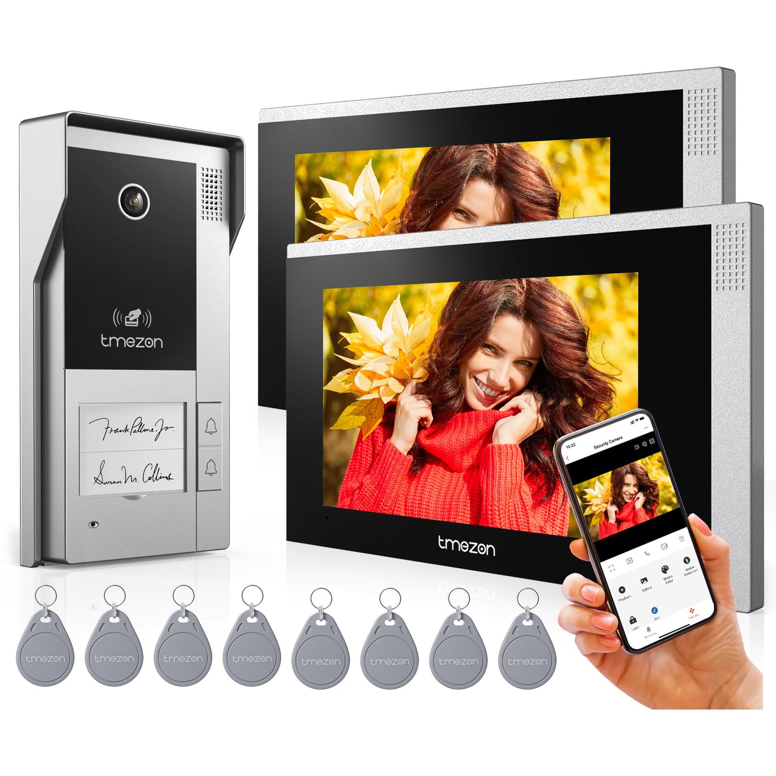 TMEZON Videocitofono WiFi 4 Fili Kit Smart Bifamiliare,7'' IP Monitor Touchscreen con 1080P Campanello Telecamera Esterno