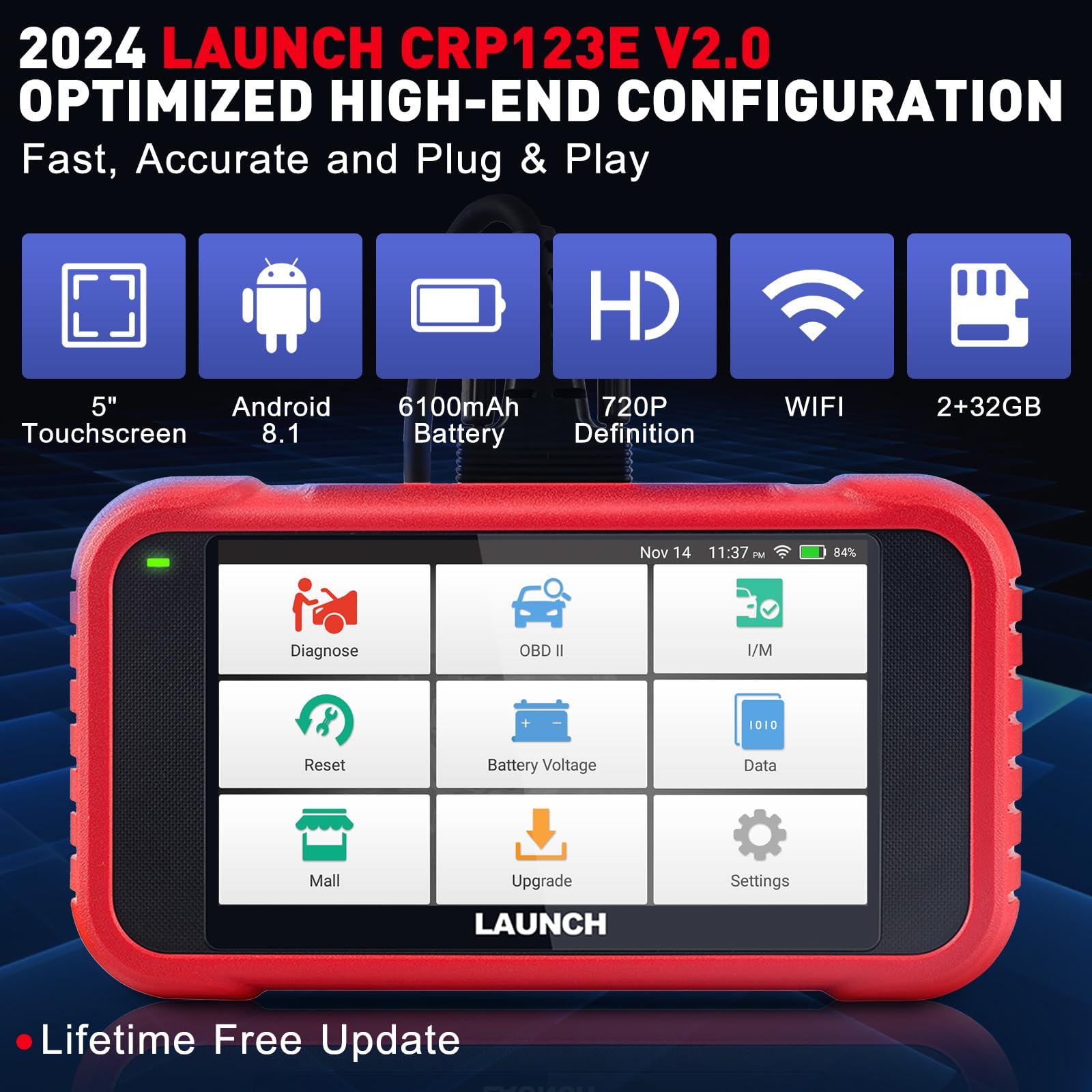 LAUNCH CRP123E V2.0 OBD2 Diagnosi Auto Multimarca con 4 Sistemi e 7 Funzioni di Reset