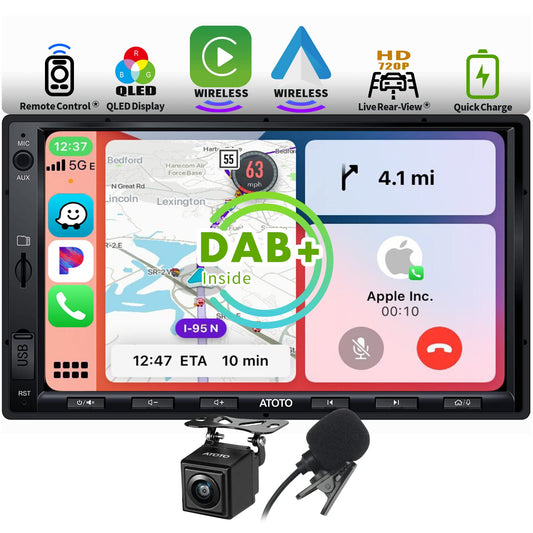 ATOTO F7XE Autoradio 2 DIN, Integrato DAB+, CarPlay Senza fili & Android Auto Wireless F7G2A7XED-S01