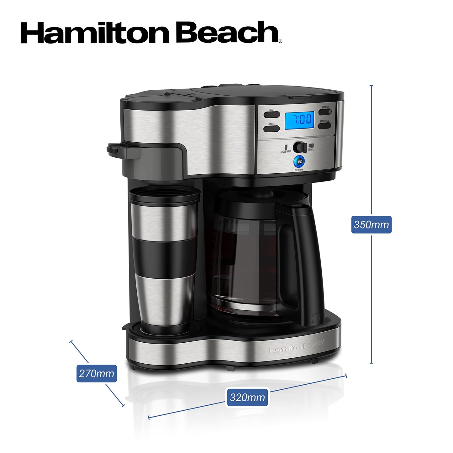 Hamilton Beach Macchina da Caffè a 2 Vie, Serbatoio per Erogazione Unica e 12 Tazze 49980-CE