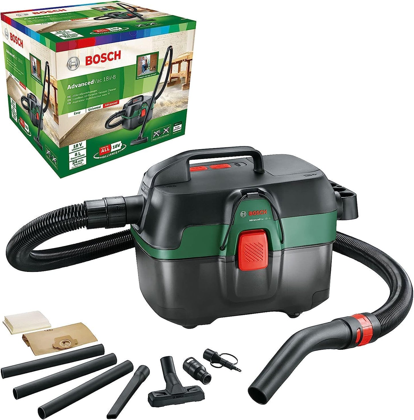 Bosch Home And Garden 06033E1000 Bosch Aspiratore A Umido E A Secco Advancedvac 18 V, Senza Batteria