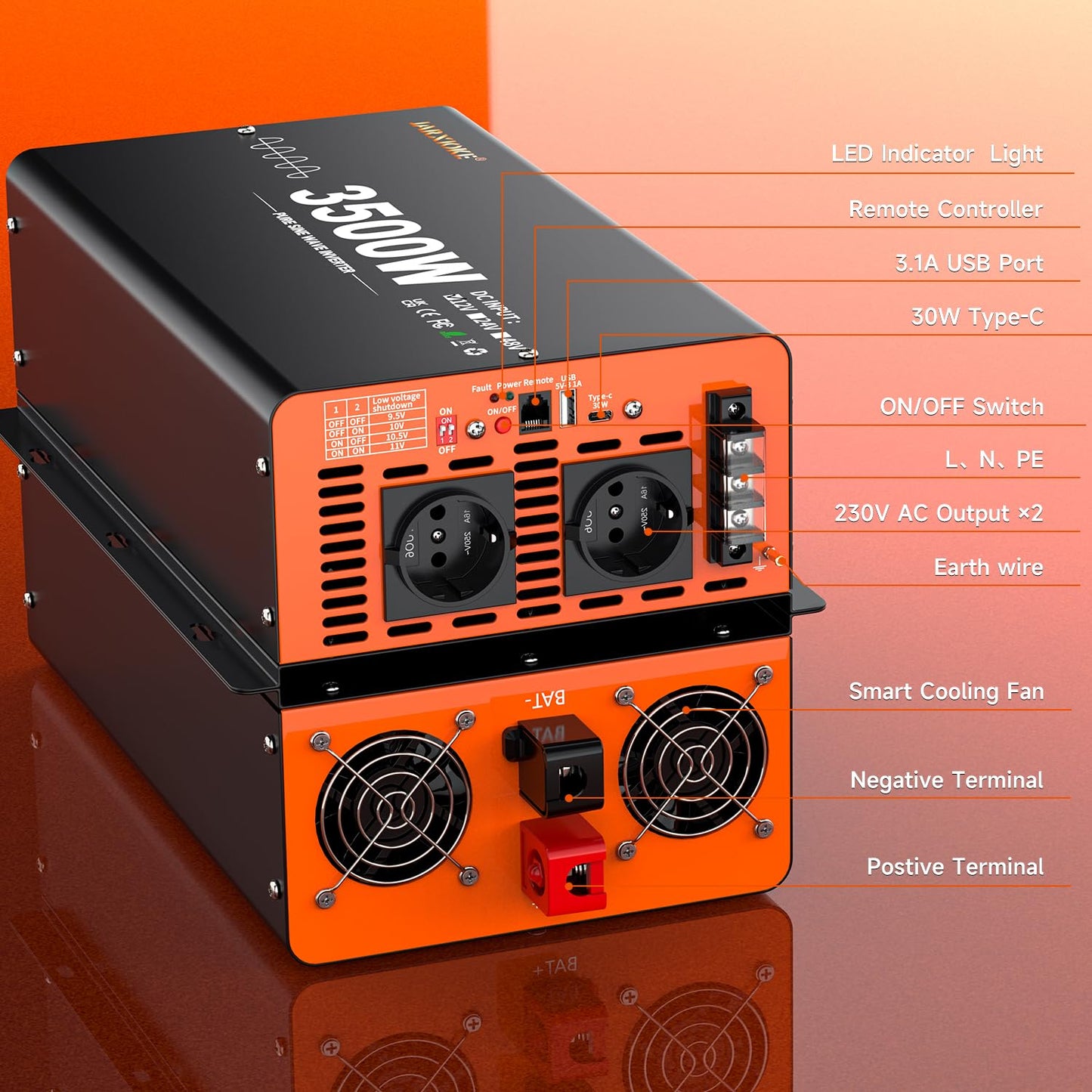 Inverter 12v 220v Onda Pura 3500W Power Inverter Invertitore di Potenza a Onda Sinusoidale