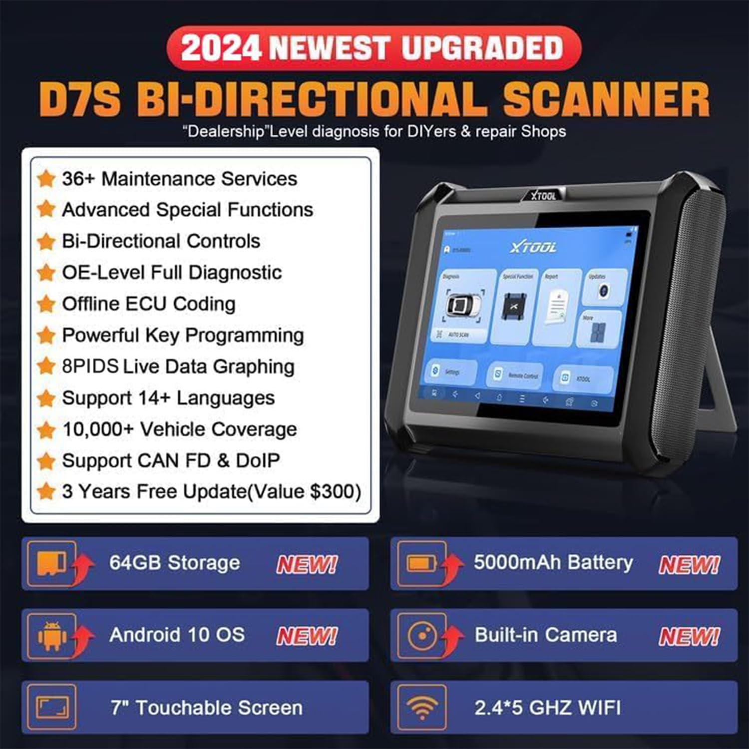 XTOOL D7S OBD2 Auto Diagnostic 2024, strumento di scansione bidirezionale XTOOL D7