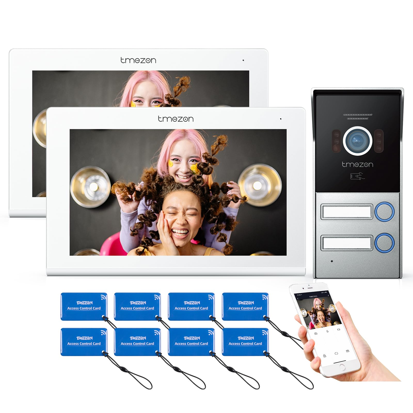 TMEZON Videocitofono WiFi Bifamiliare, 2 fili video citofono 1080P 7’’ IP monitor touchscreen