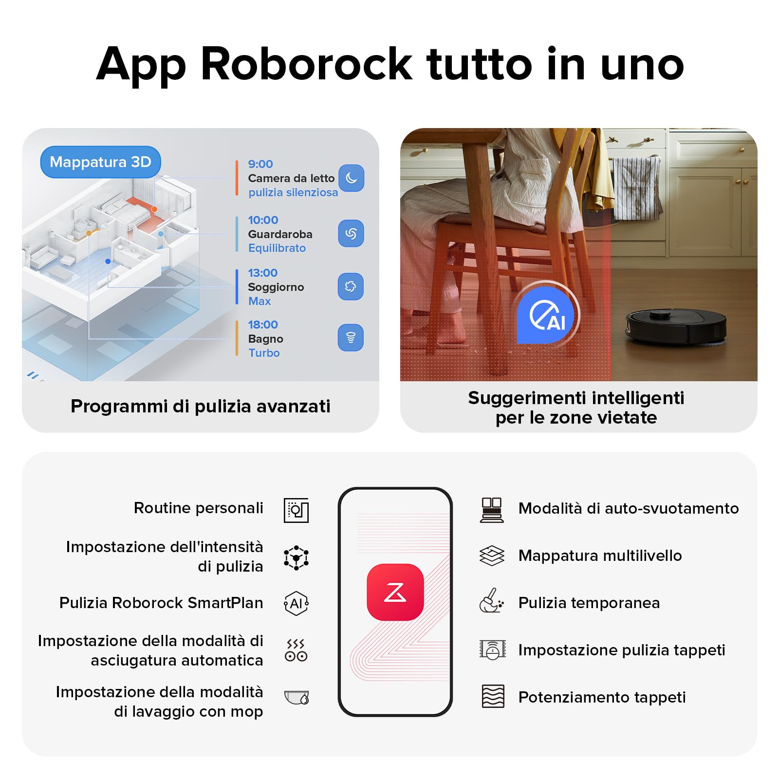 roborock Qrevo S Set Robot Aspirapolvere 7000Pa con Stazione Autopulente nero