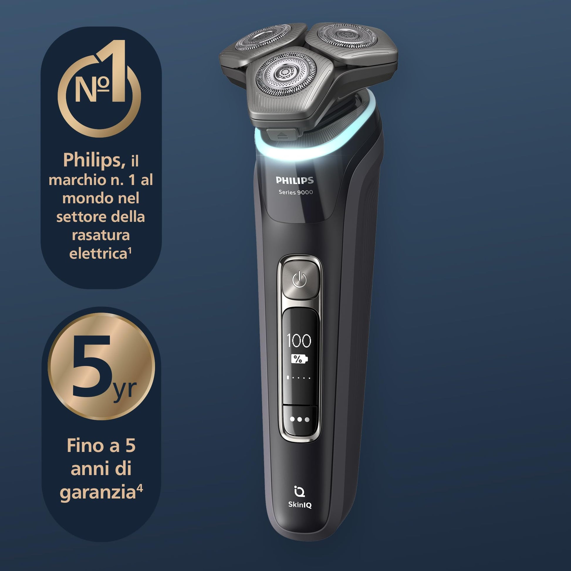 Philips Shaver S9000 - Rasoio elettrico Wet & Dry uomo, tecnologia Lift & Cut e SkinIQ, (modello S9976/63)