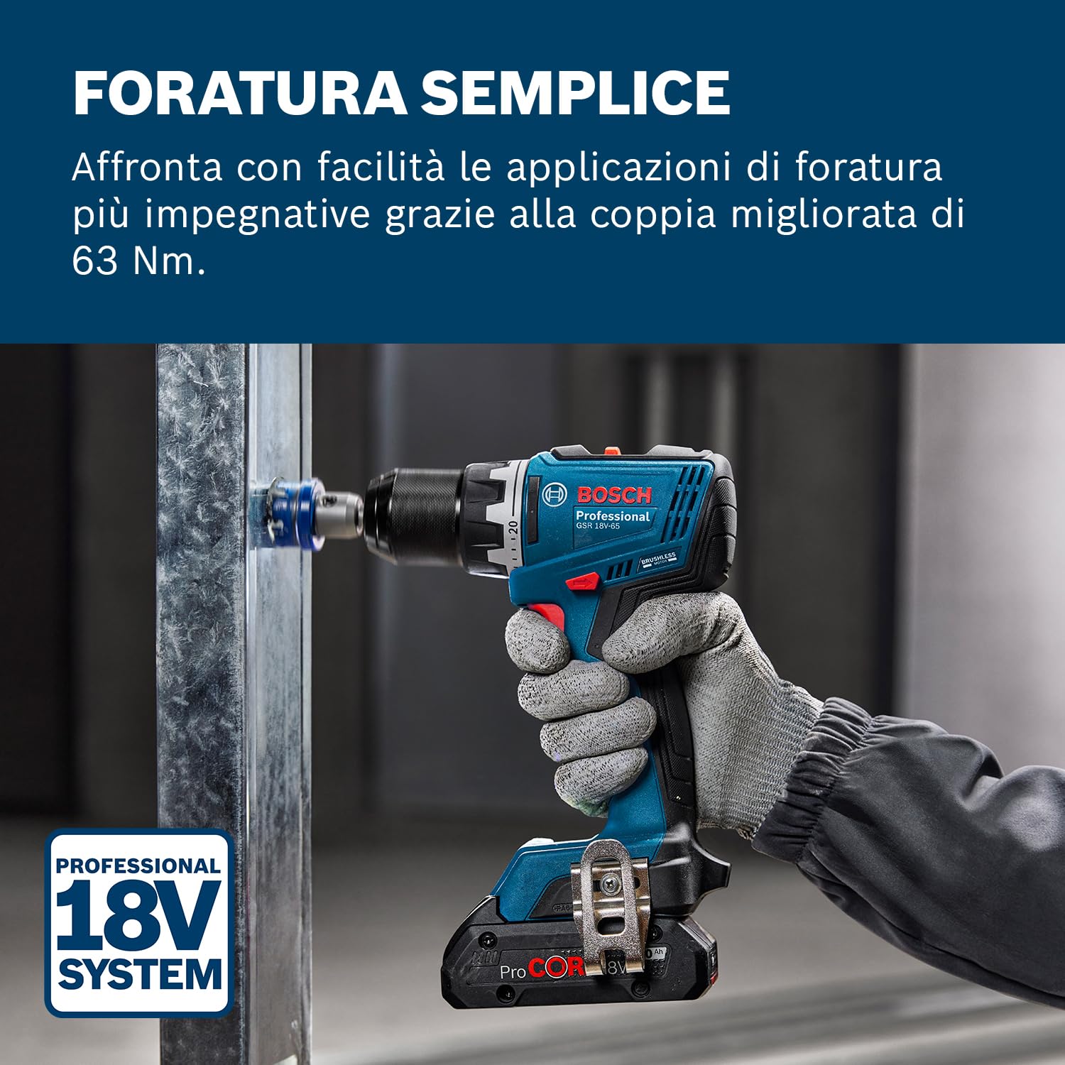 Bosch Professional 18V System Trapano-avvitatore a batteria GSR 18V-65 motore brushless