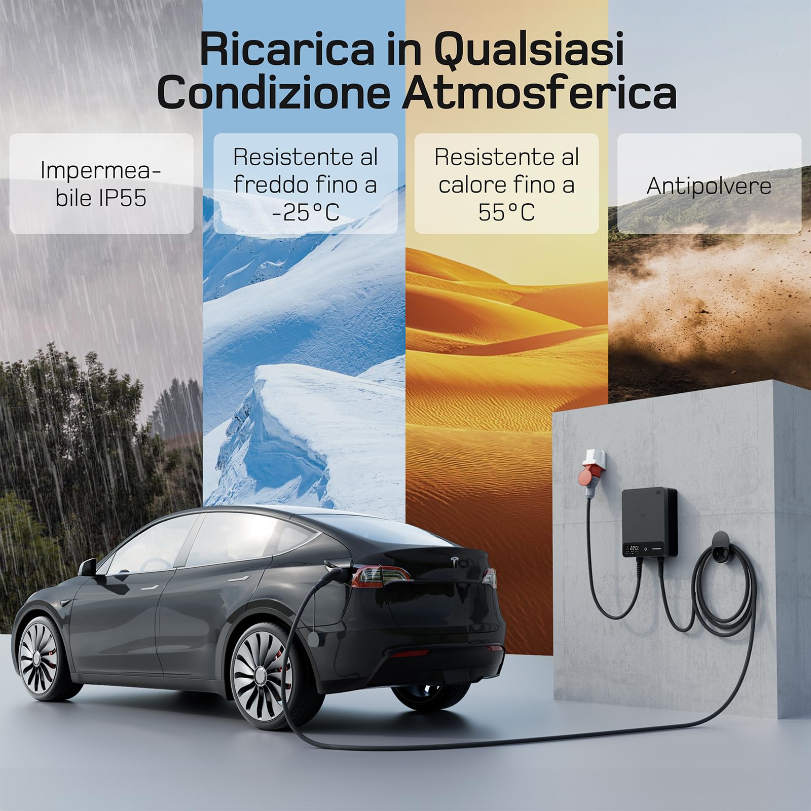 dé Wallbox 22kW [15m, 6-32A, Trifase] Colonnina Ricarica Auto Elettrica con APP e RFID e Supporto, EV Stazione di Ricaric per byd e altri