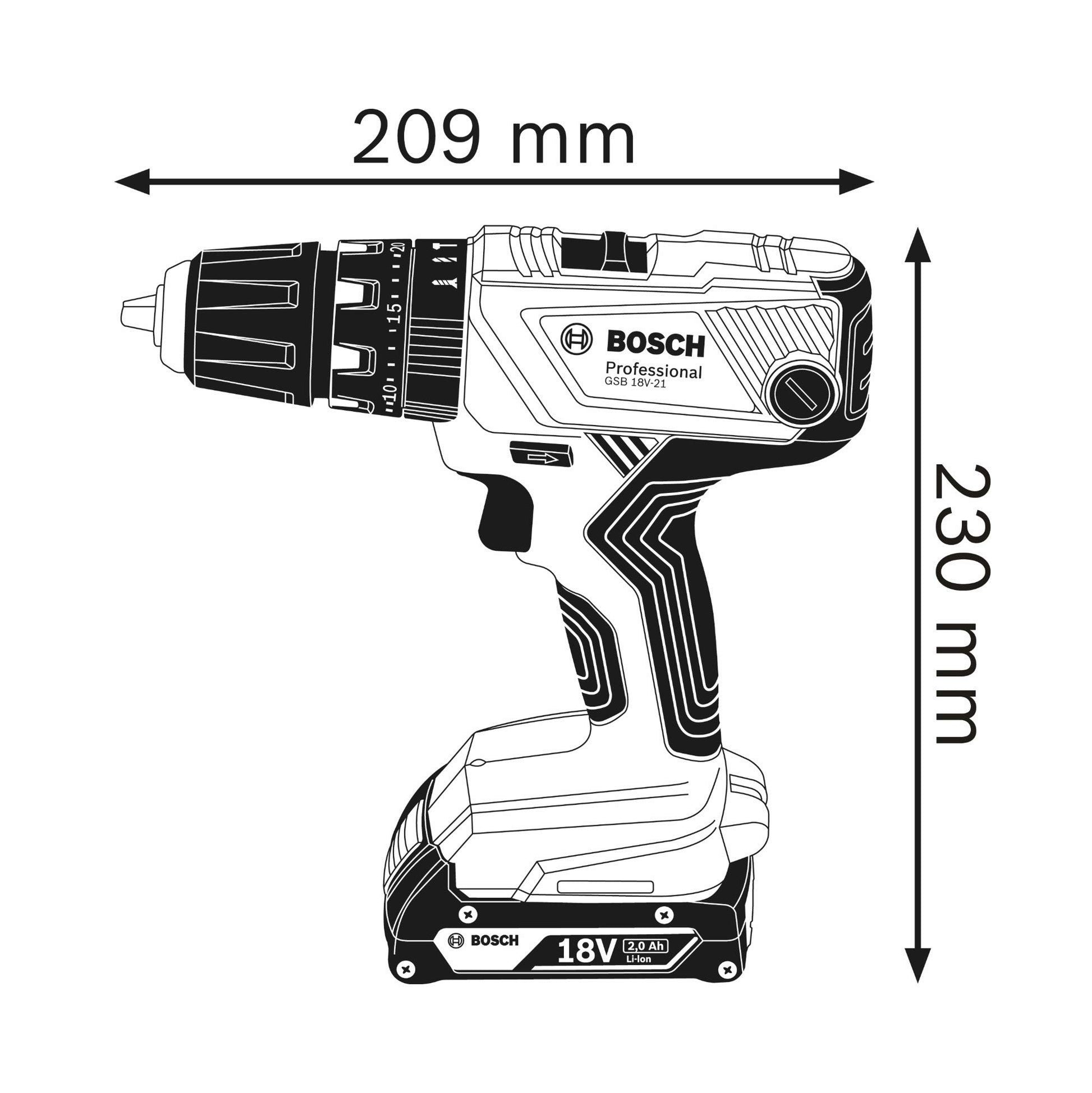 Bosch Professional Sistema 18V Trapano Avvitatore Con Percussione GSB 18V-21, Incl. Batteria 2x2.0 Ah, Set