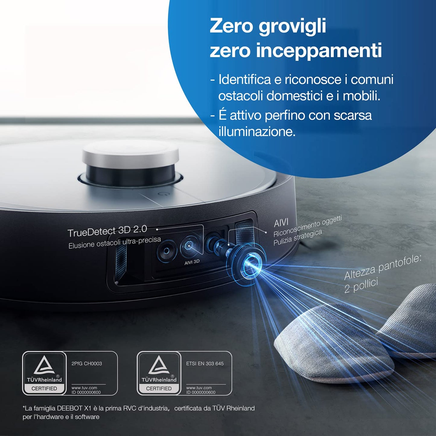 ECOVACS DEEBOT X1 OMNI, Robot aspirapolvere con funzione lavaggio, stazione di pulizia multifunzionale