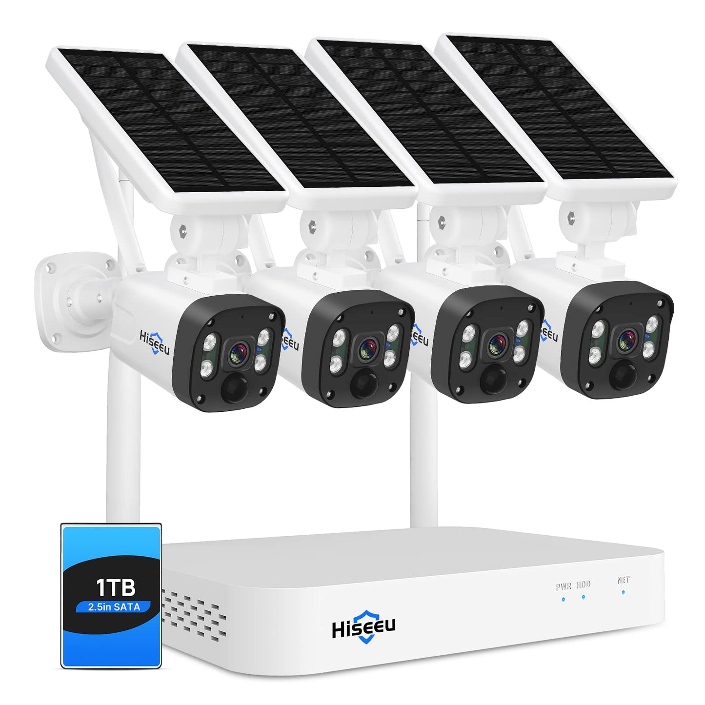 100% Senza Fili+10CH】Hiseeu 4MP Kit Videosorveglianza WiFi Solare Esterno, 10CH NVR 1TB HDD 4X4MP Telecamera