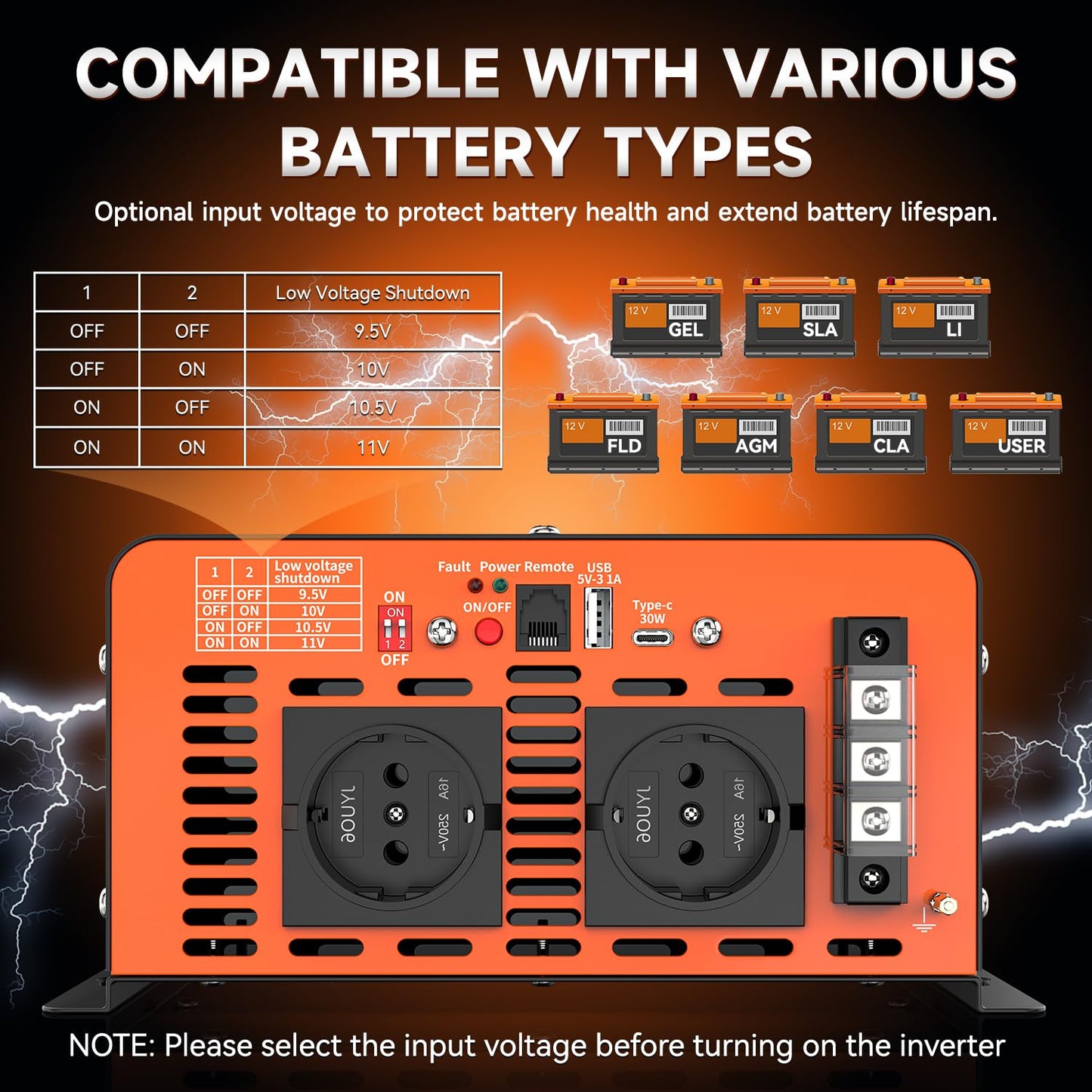 Inverter 12v 220v Onda Pura 3500W Power Inverter Invertitore di Potenza a Onda Sinusoidale