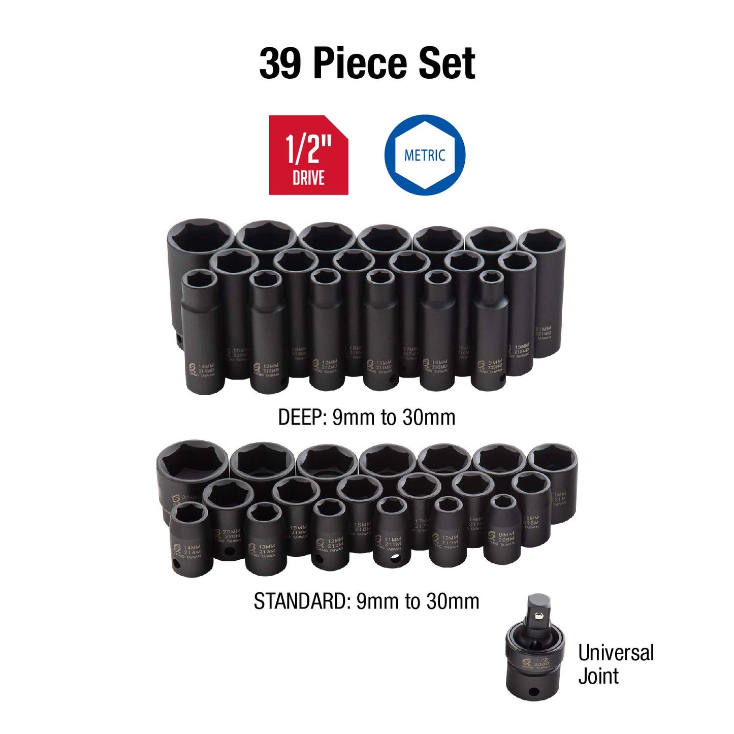 Sunex 2568 1/2-inch Drive SAE Master Impact socket set, 43-piece, 2669