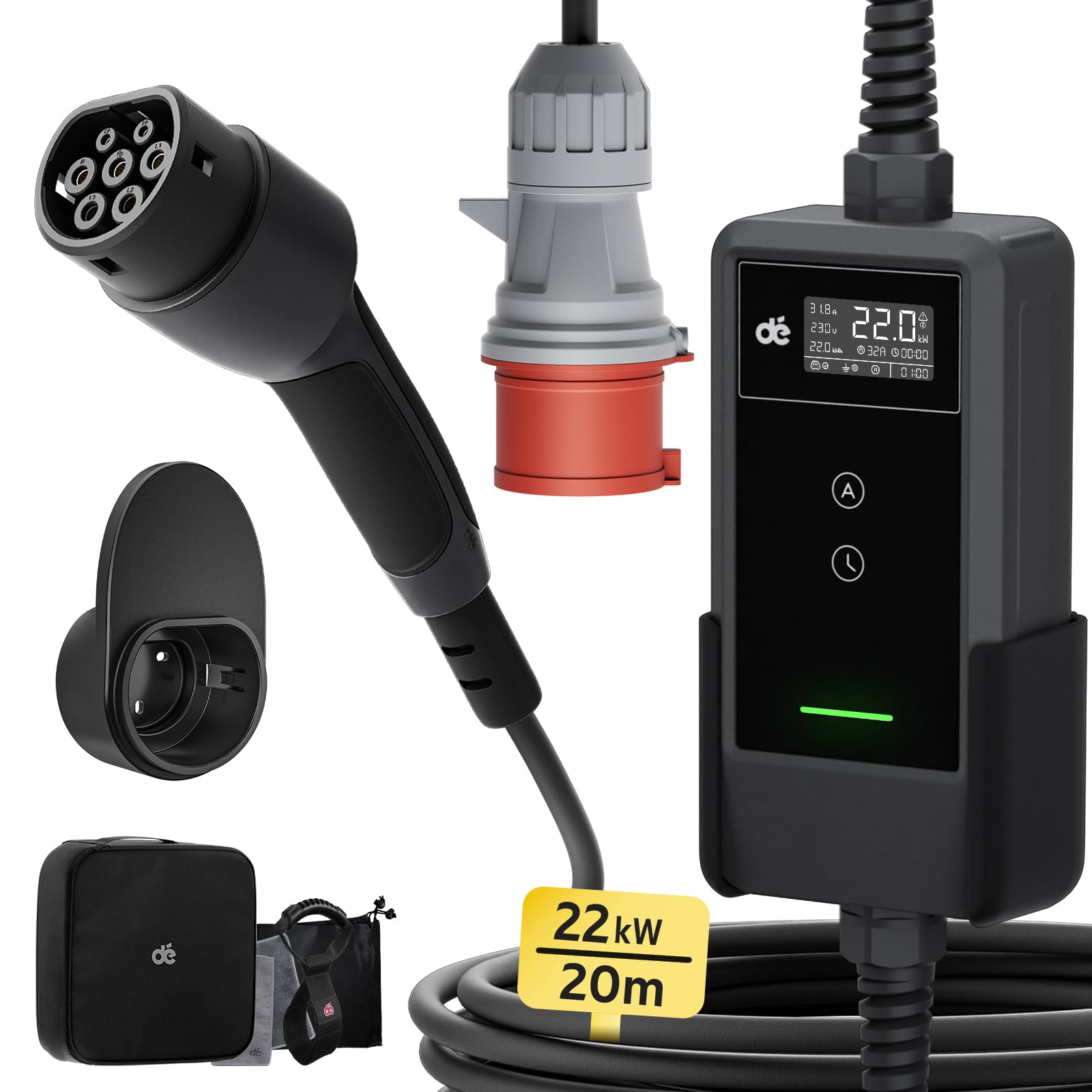 dé Wallbox 22kw [20m| Trifase| 6-32A] Cavo Ricarica Auto Elettrica Tipo 2 per byd e altri