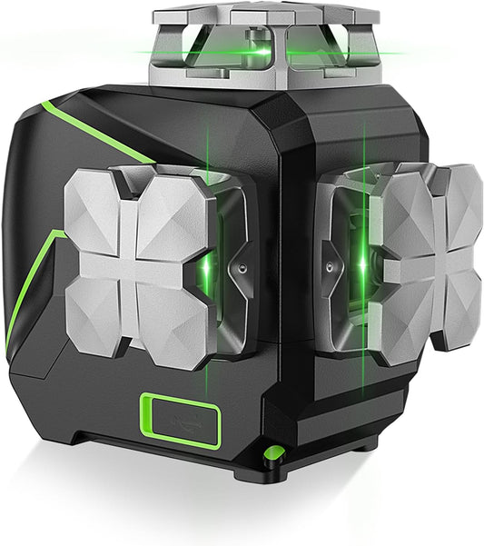 Huepar S03CG 3D Livella Laser 3x 360 Verde 40m, Modalità Impulso, TRIPLA ALIMENTAZIONE