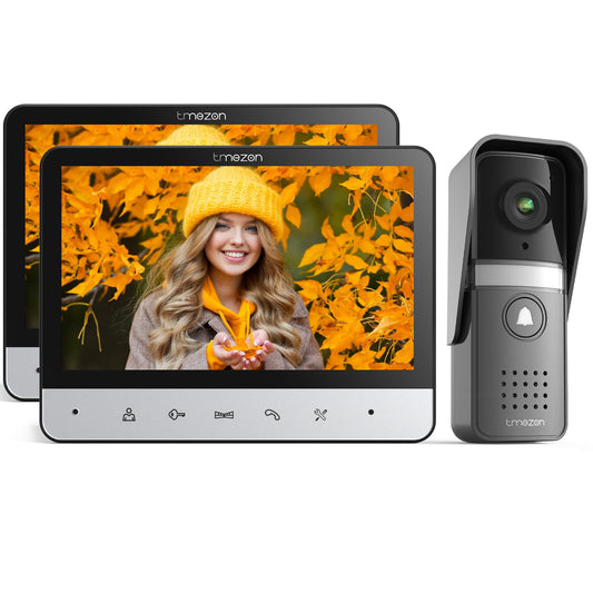TMEZON Videocitofono a 4 fili, con fotocamera, 2 monitor da 7" con campanello cablato, versione notturna, vista dal vivo e conversazione, sblocco tramite monitor, per 1 famiglia