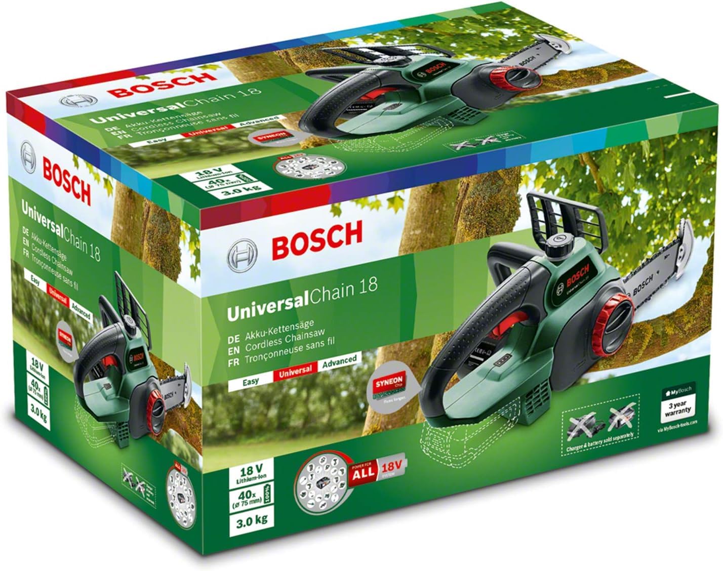 Bosch Universalchain 18 Sega A Catena A Batteria, Nero Verde, ‎23.5 x 20 x 51 cm, 2.7 Kg