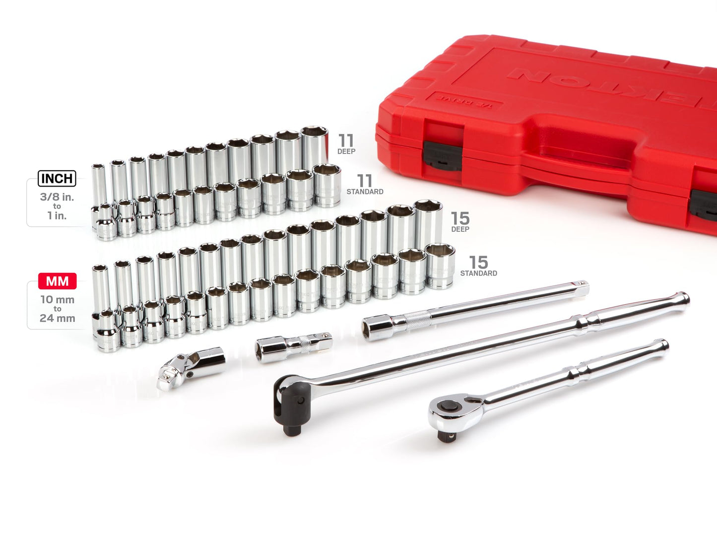 TEKTON SKT25301 - Set di chiavi a bussola e cricchetto, attacco da 1/2", 57 pezzi (3/8-1", 10-24 mm)