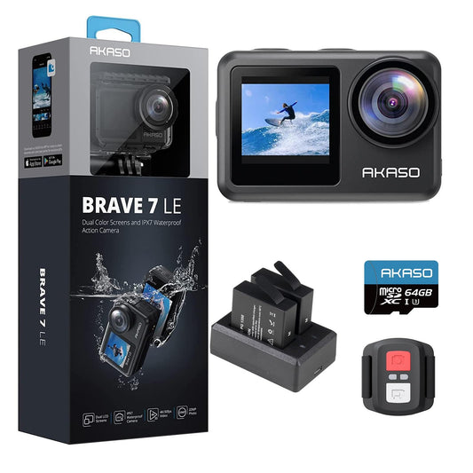AKASO Brave 7 LE Action Cam 4k30FPS 20MP 64GB Fotocamera Touch Screen