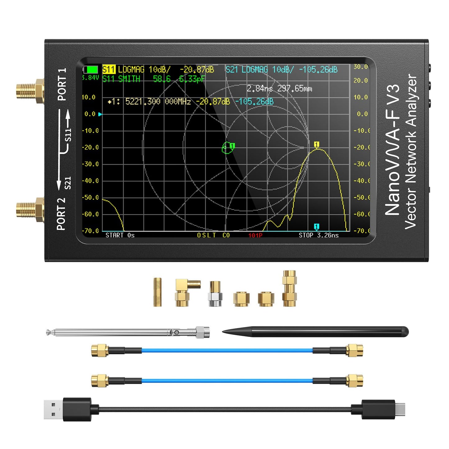 Seesii NanoVNA-F V3 Analizzatore di Antenne, 4,3 Pollici Analizzatore di Rete Vettoriale 1MHz-6GHz HF VHF UHF