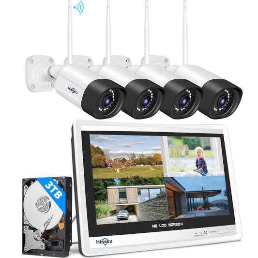 【5MP+3TB HDD】Hiseeu 5MP Kit Videosorveglianza WiFi Esterno,10CH NVR con 12" Monitor,4X5MP Telecamera WiFi