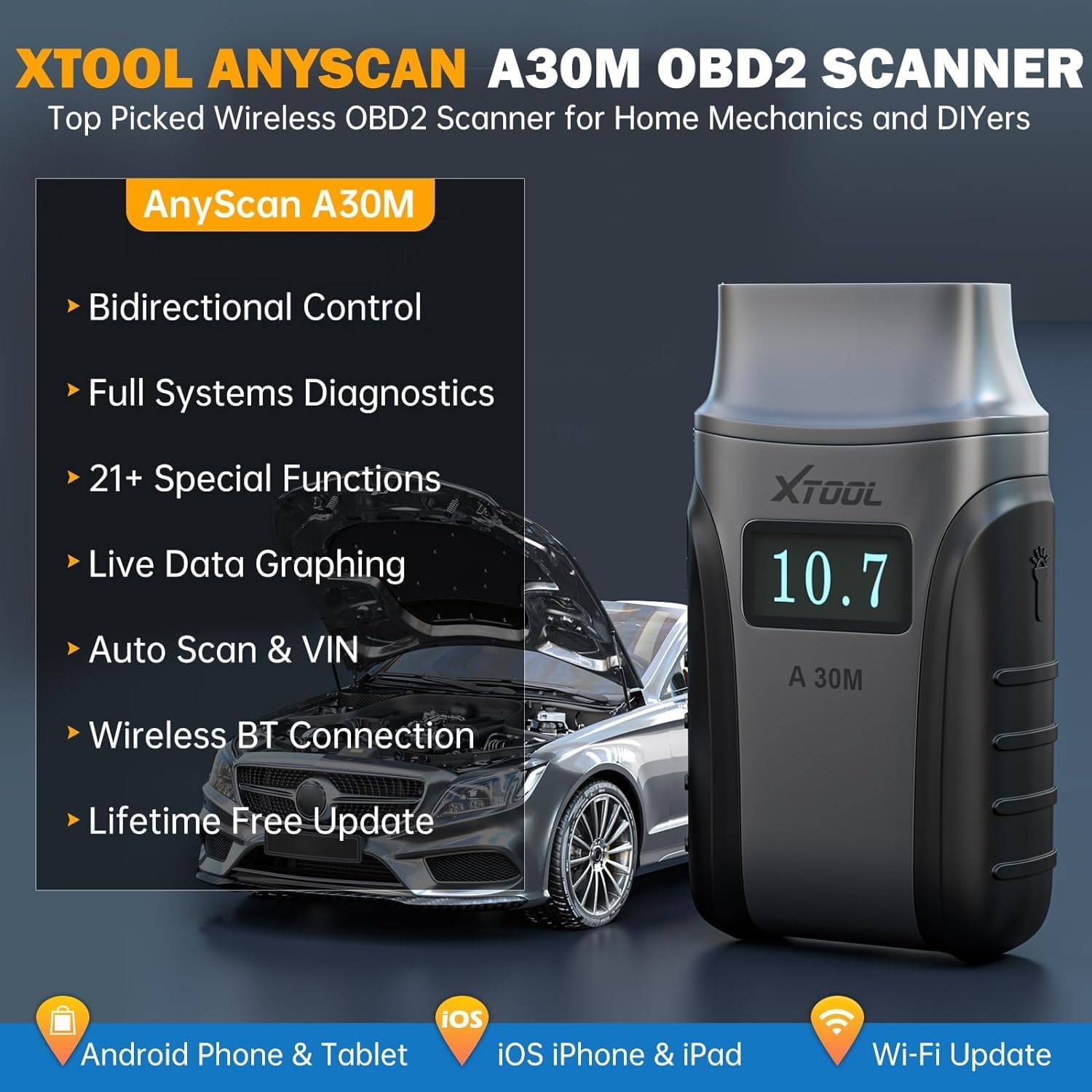 XTOOL A30M OBD2 Scanner Bluetooth, OBD2 Auto Diagnostica wireless con 21 reset,