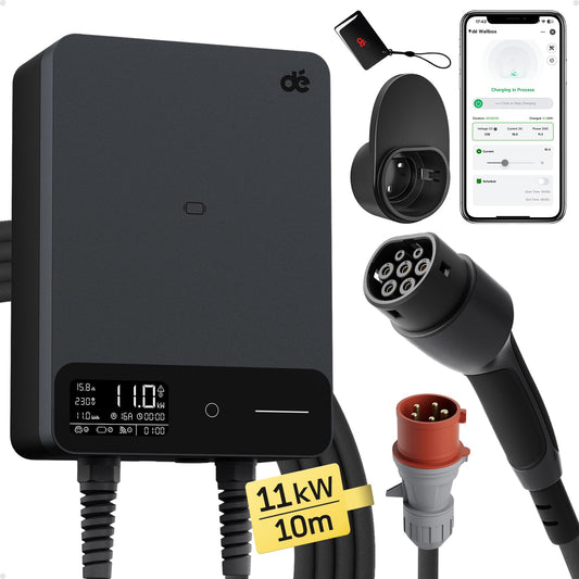 dé Wallbox 11kW [10m, 6-16A, Trifase] Colonnina Stazione Ricarica Auto Elettrica con APP e RFID per byd e altri