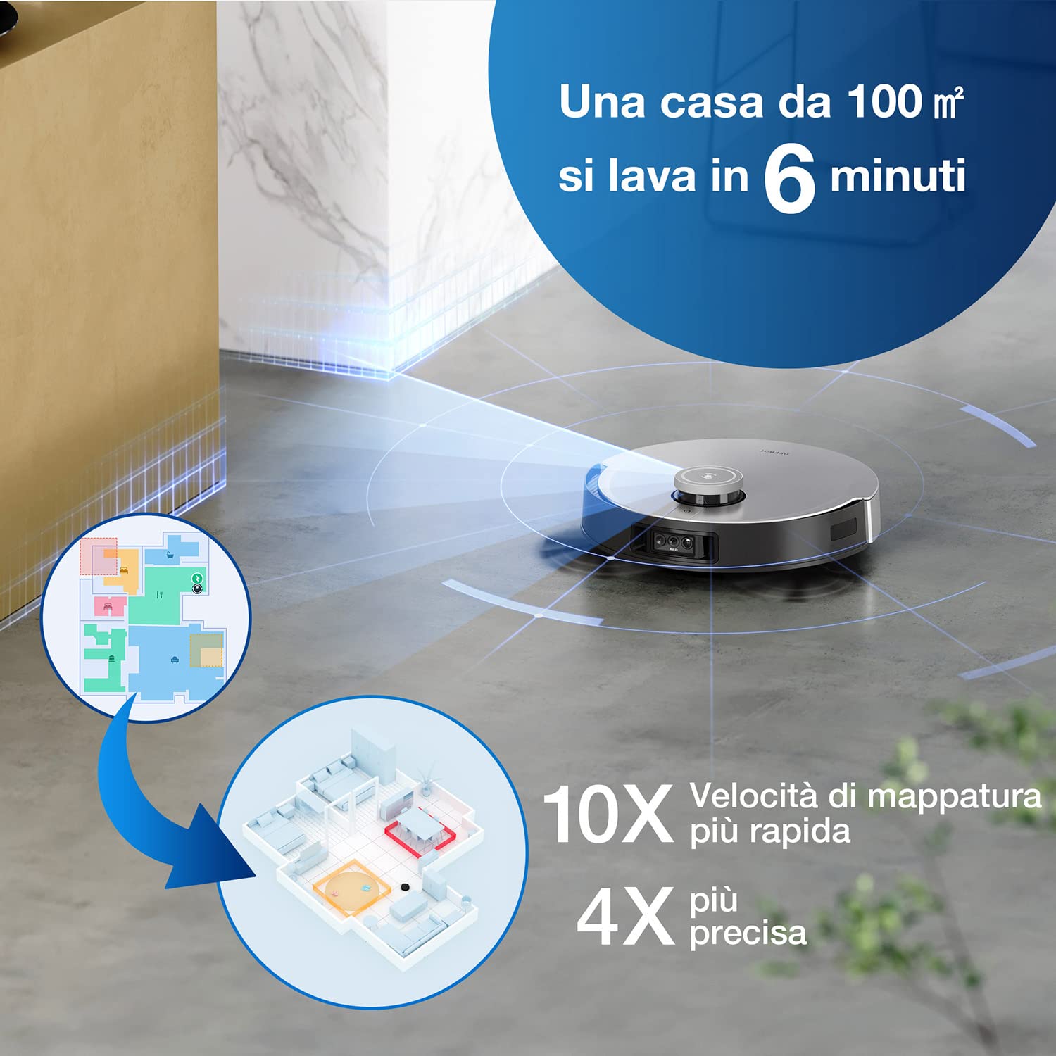 ECOVACS DEEBOT X1 OMNI, Robot aspirapolvere con funzione lavaggio, stazione di pulizia multifunzionale