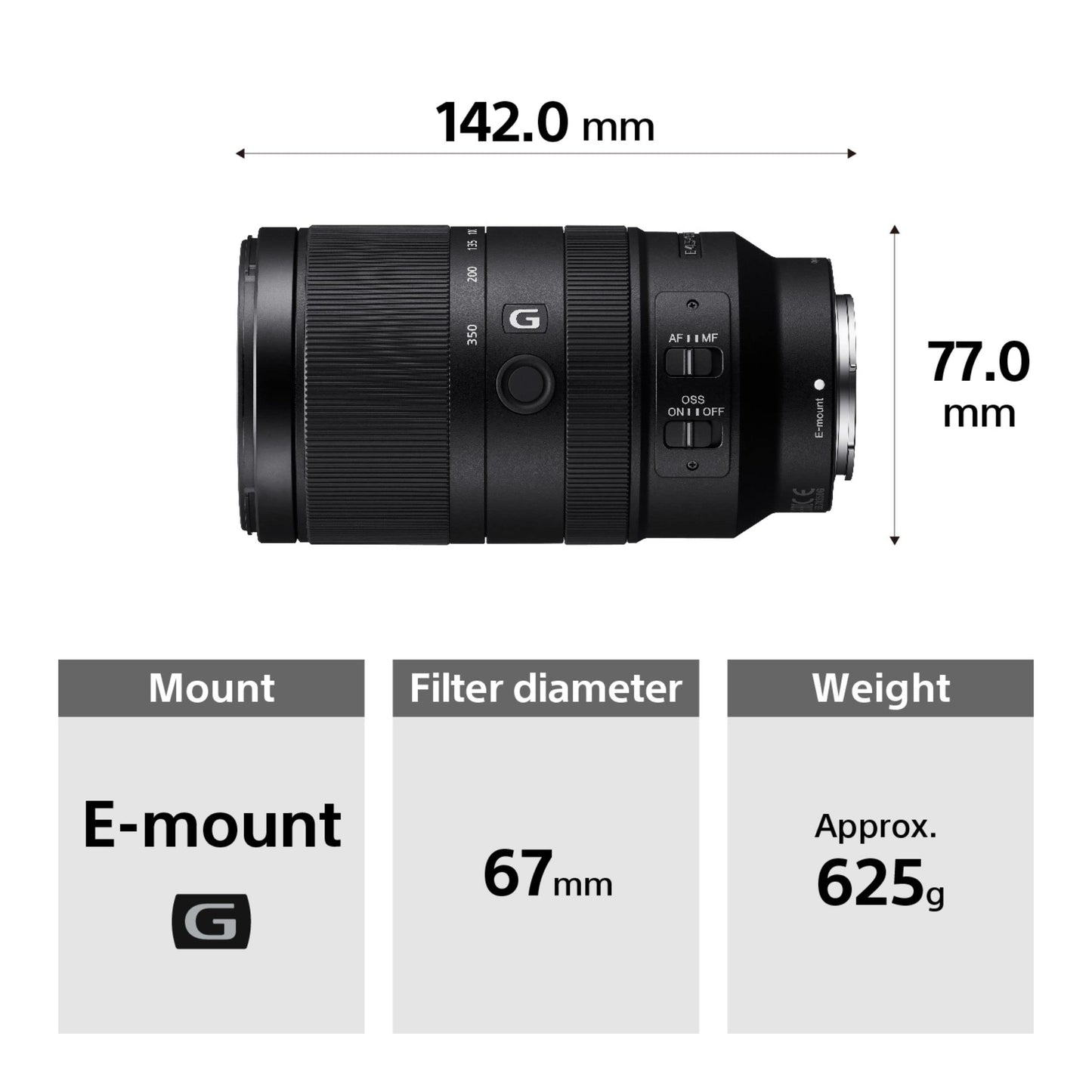 Sony E 70-350mm f/4.5-6.3 G OSS | Obiettivo Zoom, APS-C (SEL70350G)