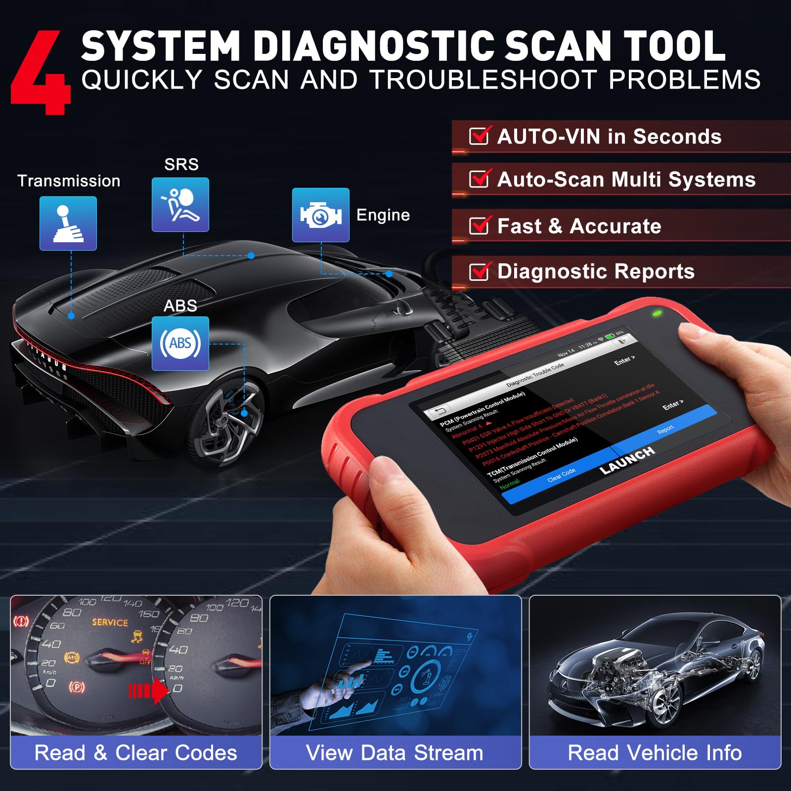 LAUNCH CRP123E V2.0 OBD2 Diagnosi Auto Multimarca con 4 Sistemi e 7 Funzioni di Reset