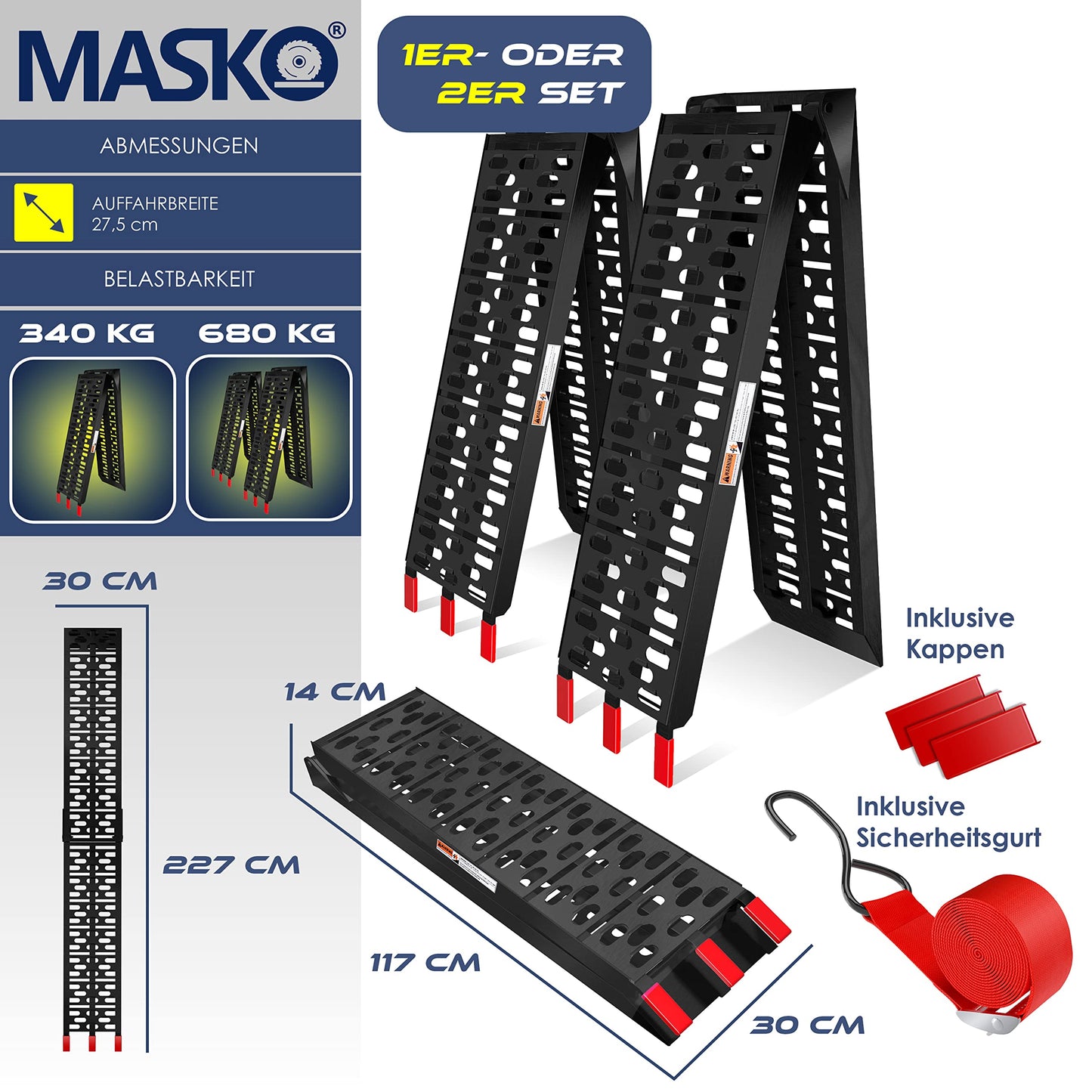 Masko 2 rampe di carico, con portata da 680 kg  per moto, ATV, quad, auto