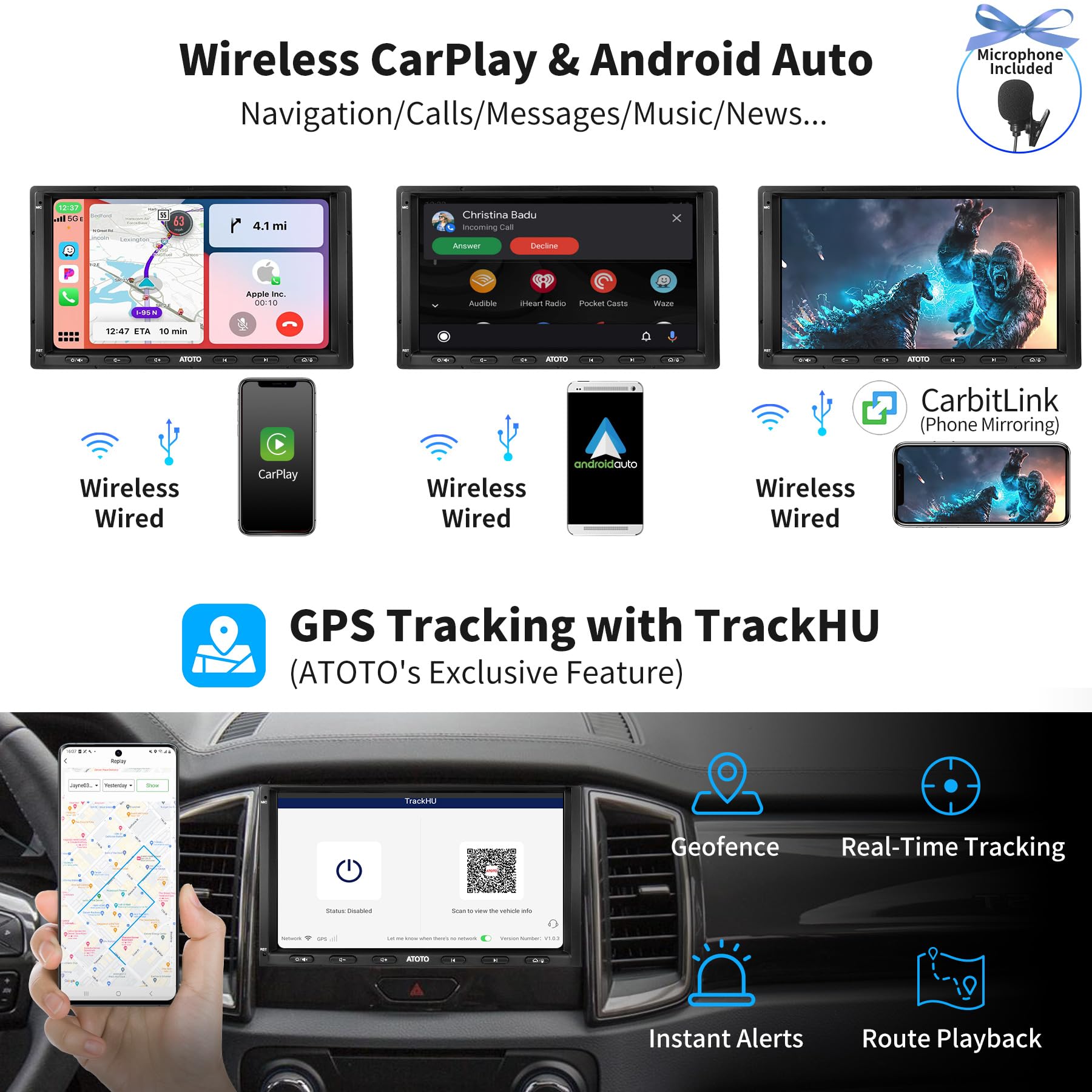 ATOTO S8MS 7 pollici Autoradio 2 Din Android 4G+32G, CarPlay Wireless e Android Auto Senza fili S8G2A74MS