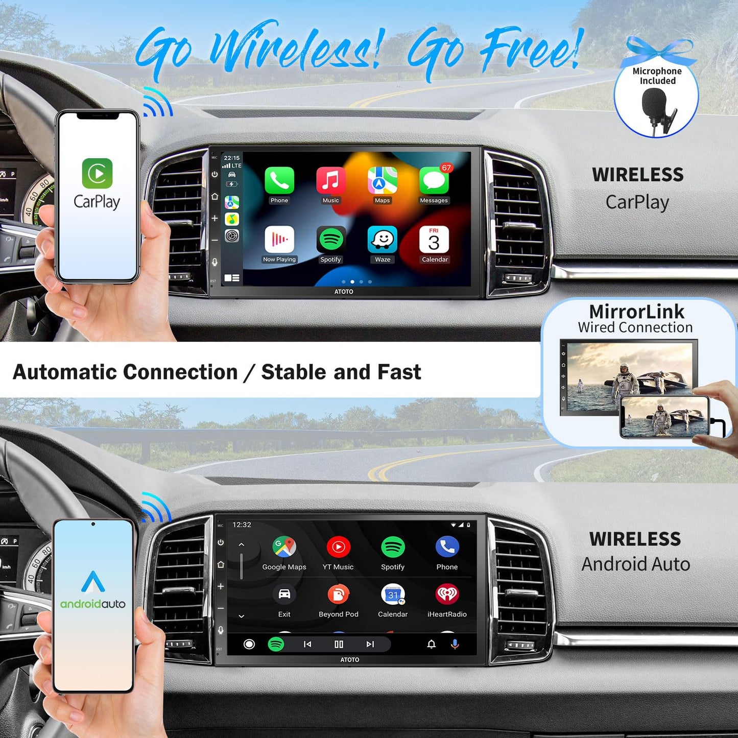 ATOTO F7XE Lettori DVD integrati nel cruscotto, nel DAB/DAB+, CarPlay Senza Fili e Android Auto F7G2B7XED