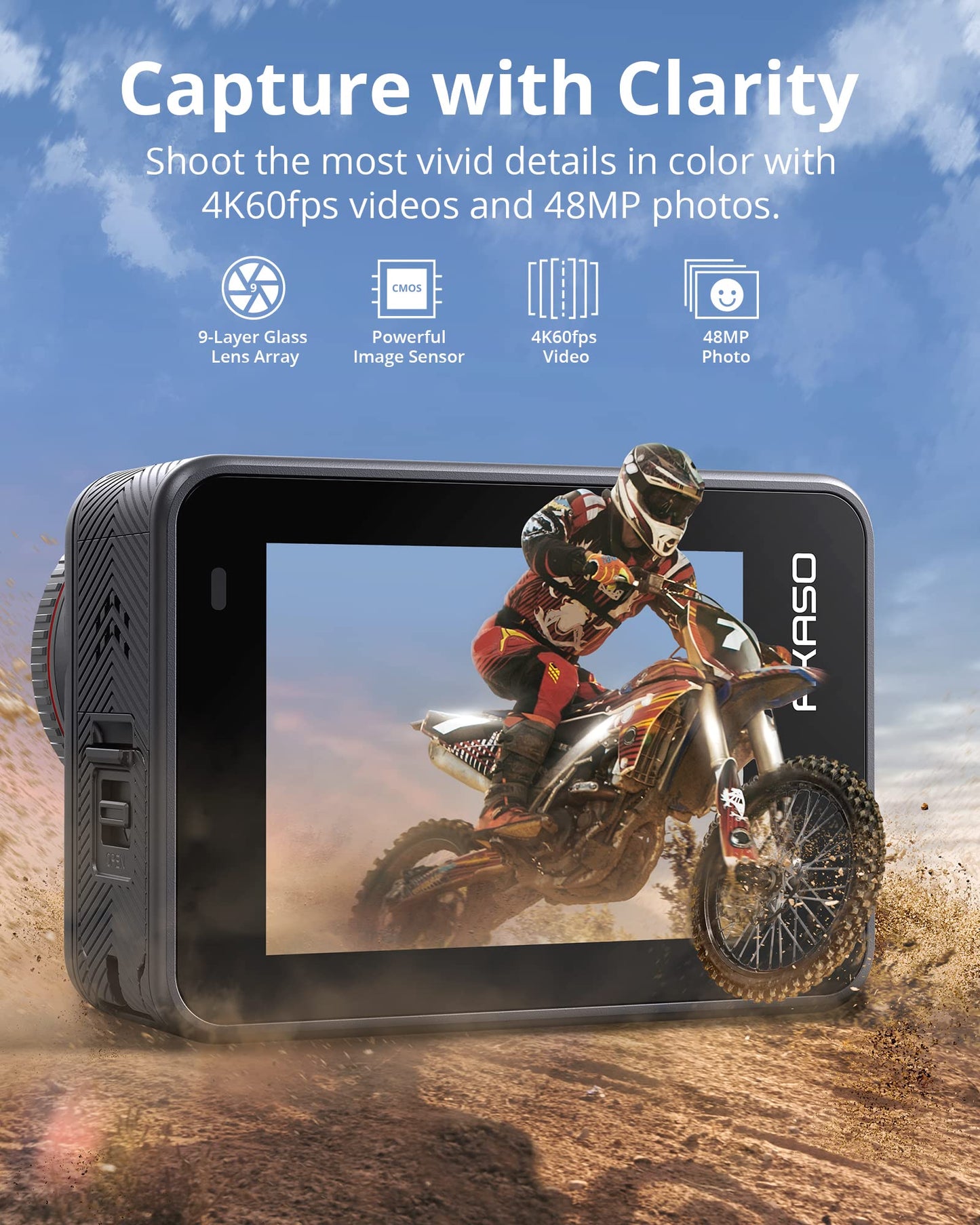AKASO Brave 8 4K60FPS Action Cam, Foto da 48MP Videocamera Subacquea Doppio Touchscreen