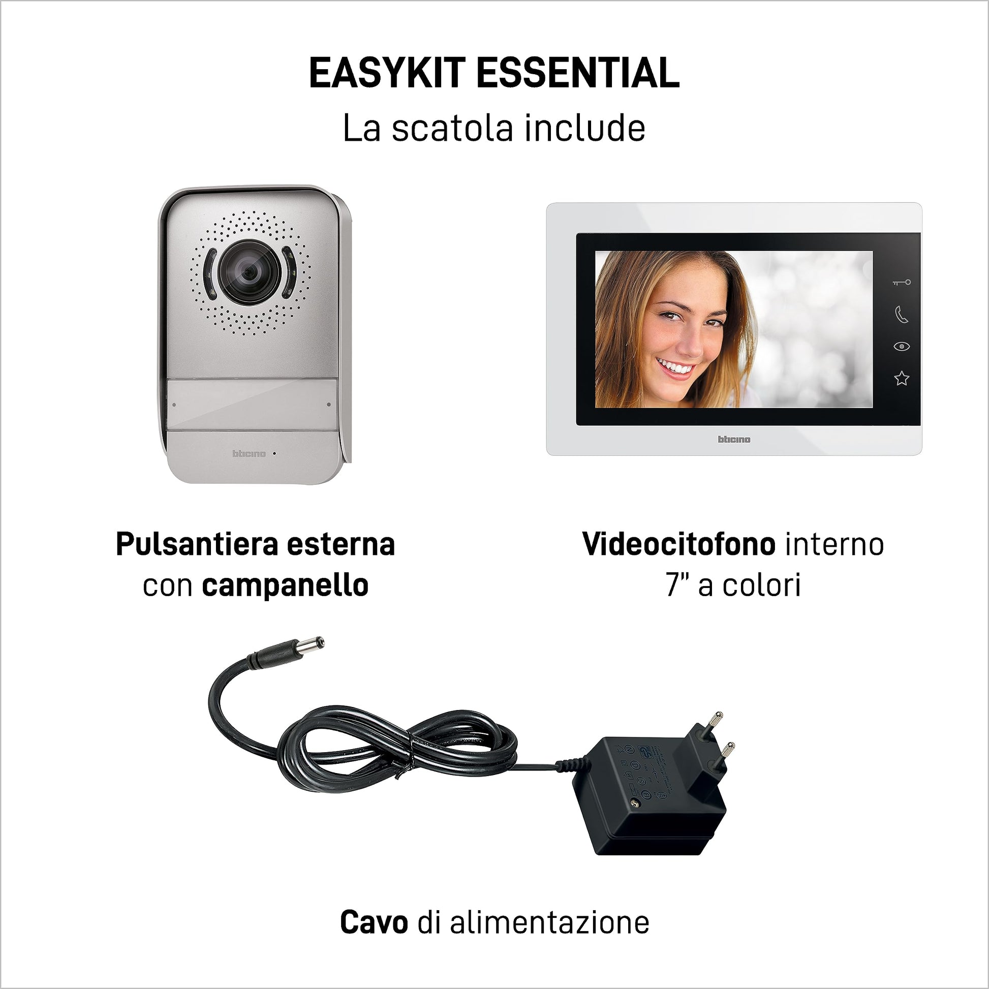 Bticino 317913 EASYKIT ESSENTIAL VIDEOCITOFONO MONOFAMILIARE Plug-In 2 Fili con: 1 Pulsantiera Esterna,