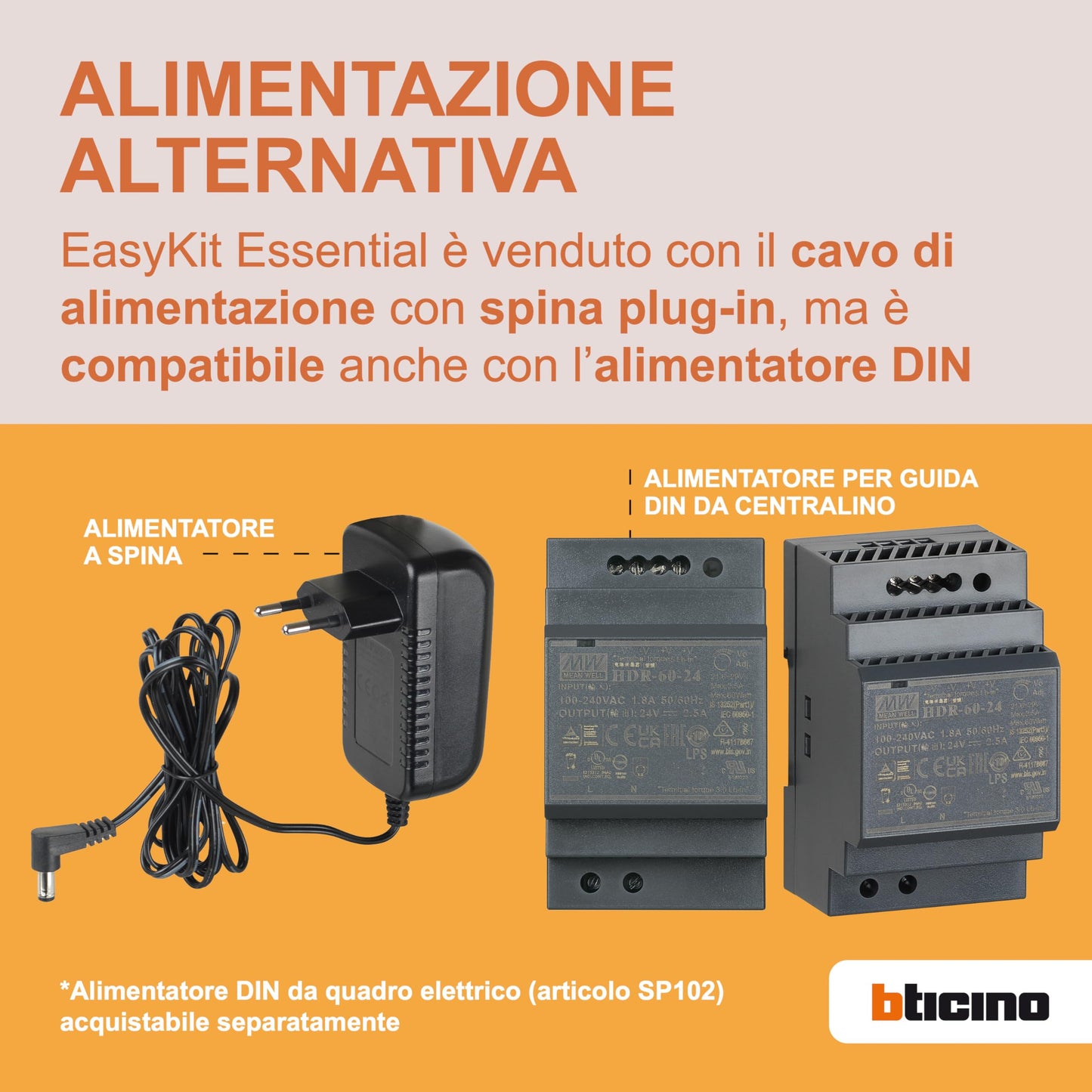 Bticino 318913 Easykit Plus Videocitofono Monofamiliare Plug-In 2 Fili con: 1 Pulsantiera Esterna con Campanello e Telecamera,