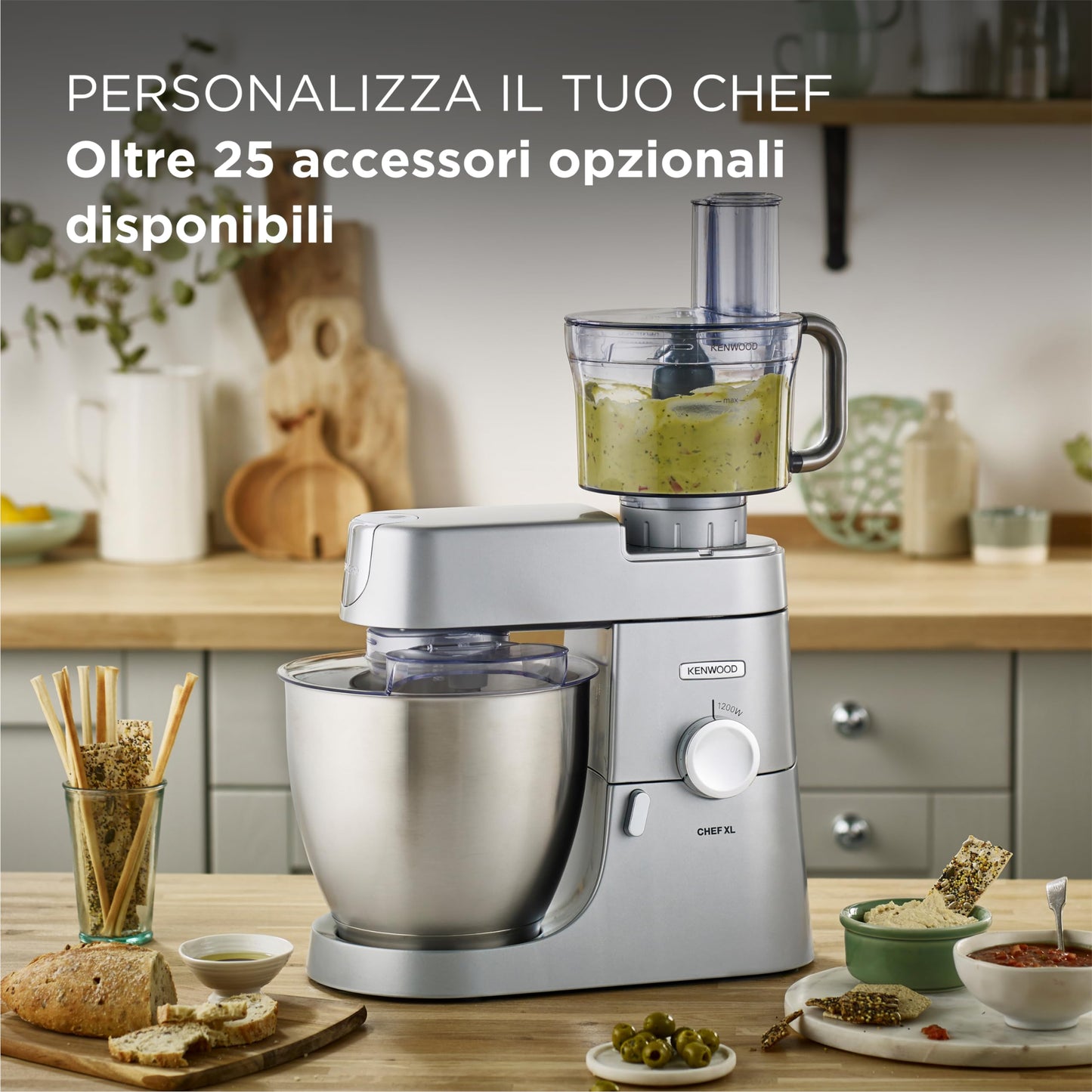 Kenwood KVL4100S Impastatrice Planetaria Chef XL con Ciotola da 6,7L, 3 Ganci di Miscelazione