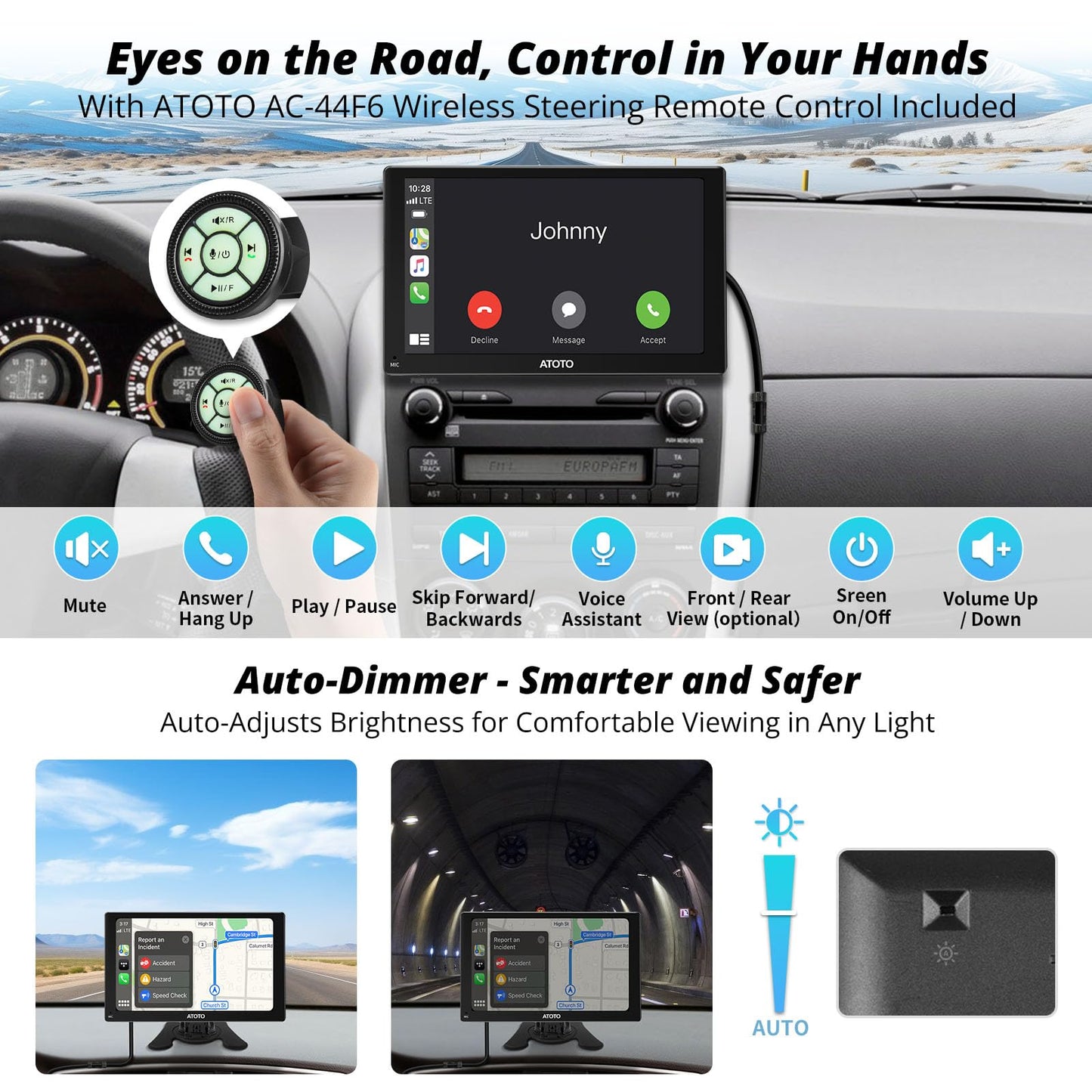 ATOTO P5 7 Pollici Autoradio Portatile, CarPlay Senza Fili, Android Auto Senza Fili, P507SD-S31