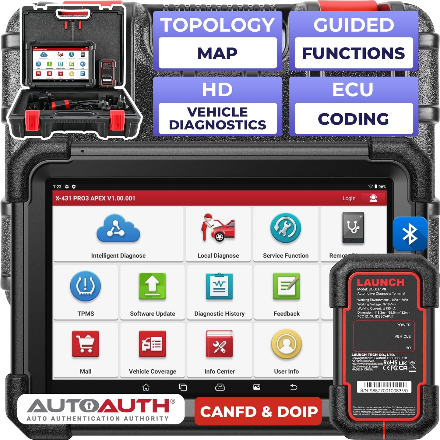 LAUNCH X431 PRO3 - Dispositivo diagnostico APEX OBD2, strumento di scansione auto per meccanici di codifica