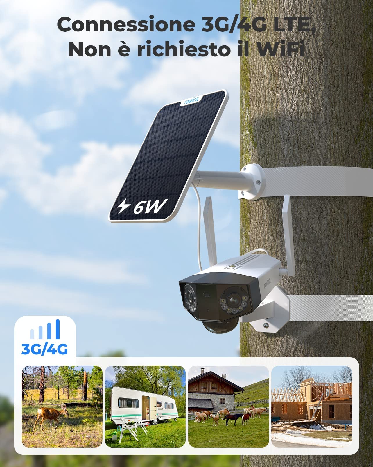 Reolink 4G Telecamera con Sim Slot + Batteria + Pannello Solare, 6MP Videosorveglianza Esterno Duo 2 LTE