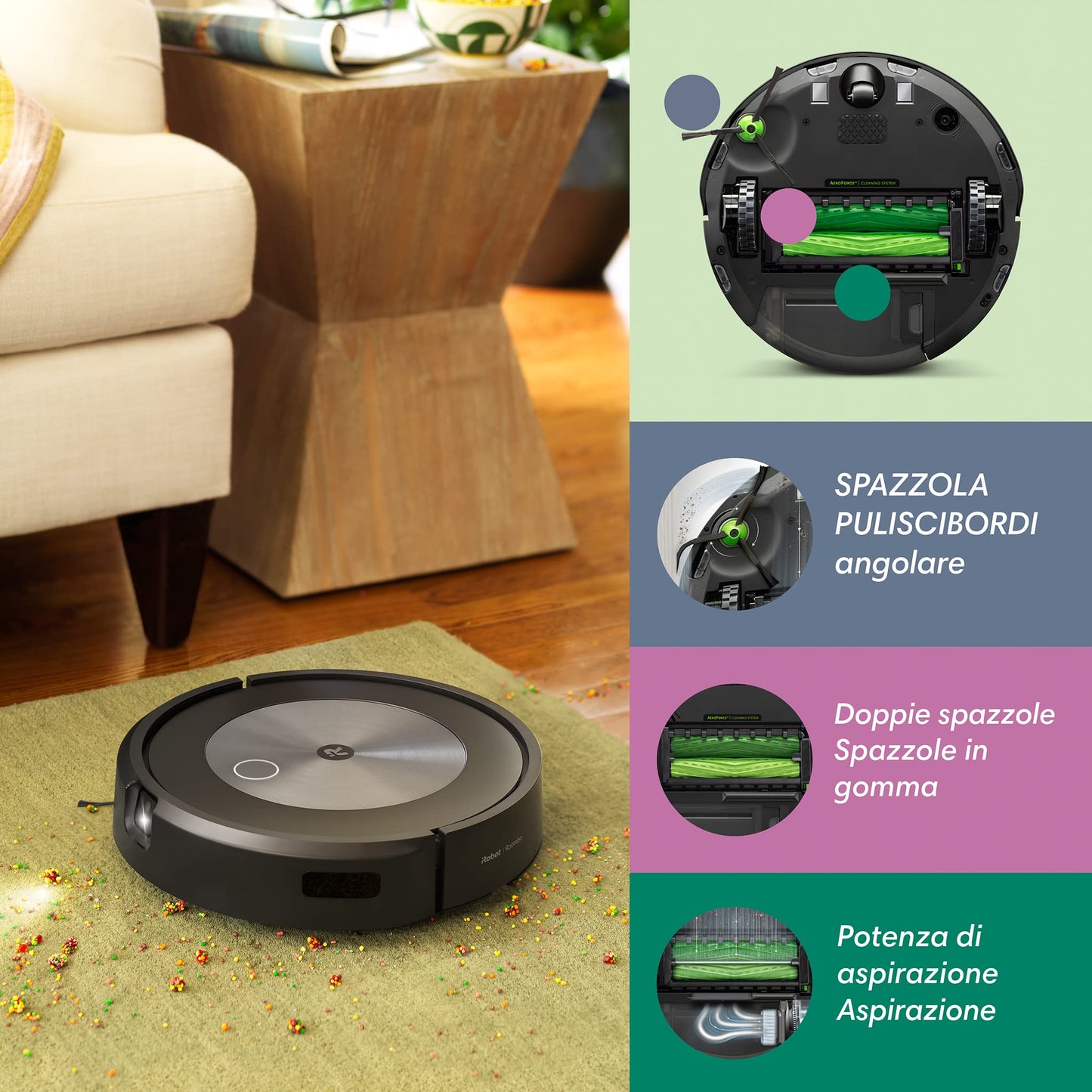 iRobot Roomba J7, Robot Aspirapolvere, Mappatura Intelligente, Rilevamento Ostacoli, Wi-Fi