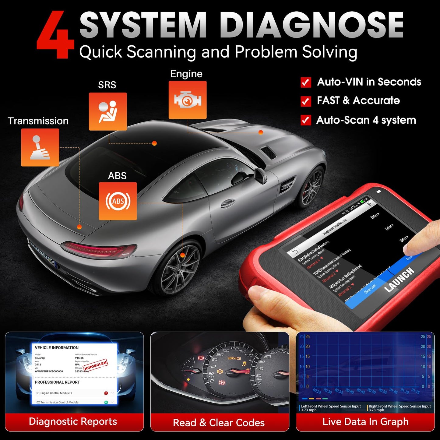 LAUNCH CRP129E V2.0 OBD2 Diagnosi Auto Multimarca con 4 Sistemi e 12 Servizi di Riavvio