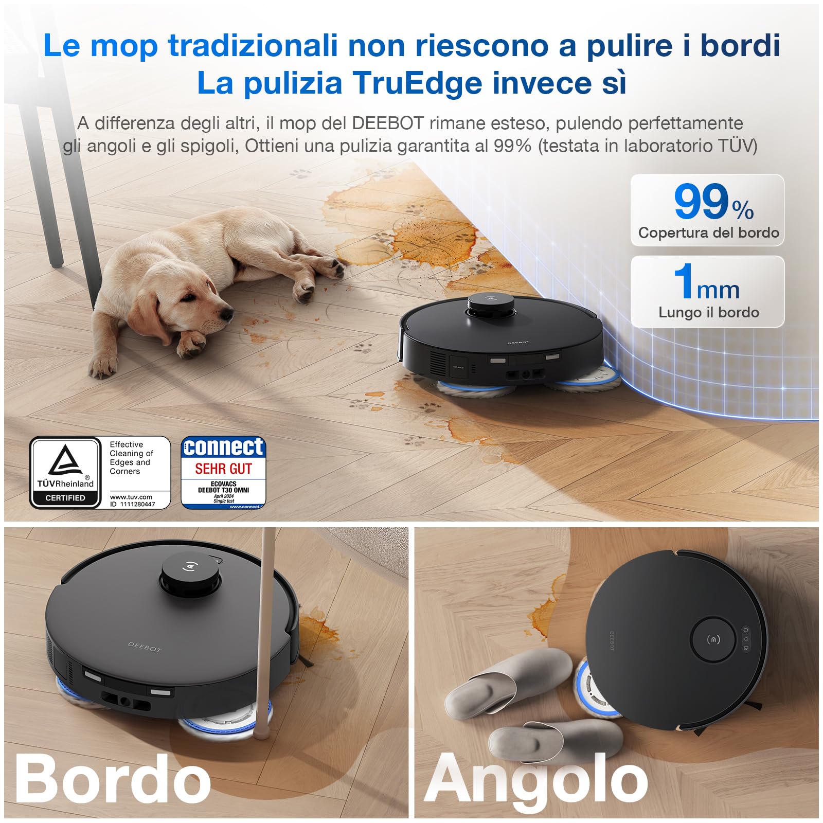 ECOVACS DEEBOT T30 OMNI Robot Aspirapolvere Lavapavimenti con Mini Stazione,