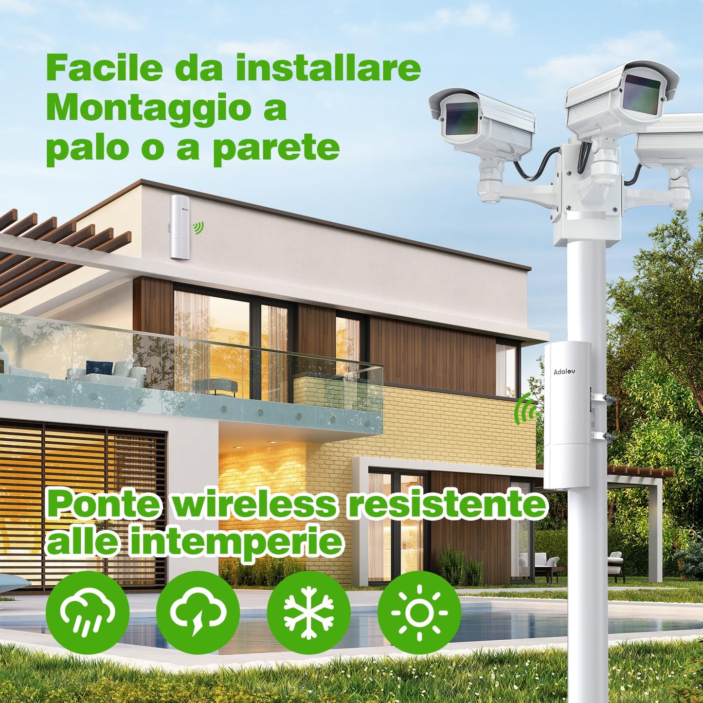 Adalov CPE365 Ponte Wireless, Ponti WiFi Gigabit da 3 km con Porta LAN da 1000 Mbps