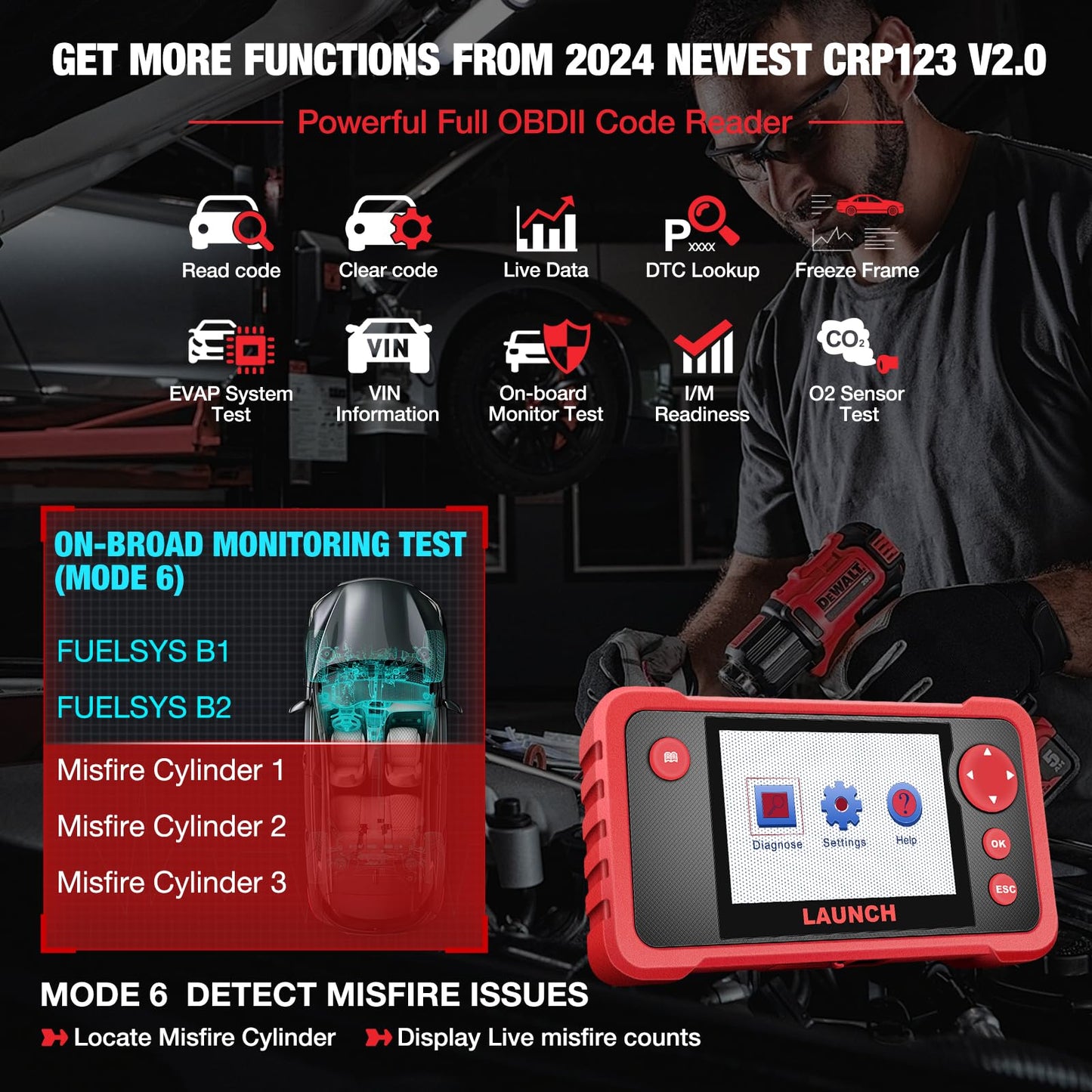 LAUNCH CRP123 V2.0 OBD2 Diagnosi Auto Multimarca con 4 Sistemi e 3 Funzioni di Reset